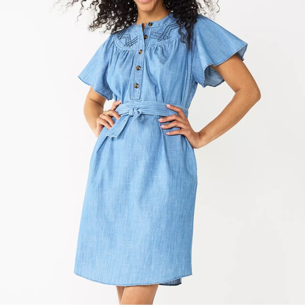 Women's Sonoma Goods For Life 100% Cotton Flutter Sleeve Dress w pockets